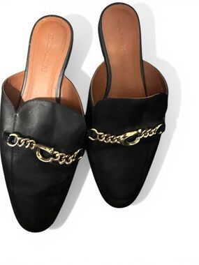 Sofi Slide US 8 Leather Slip On Mules  Black/ Gold